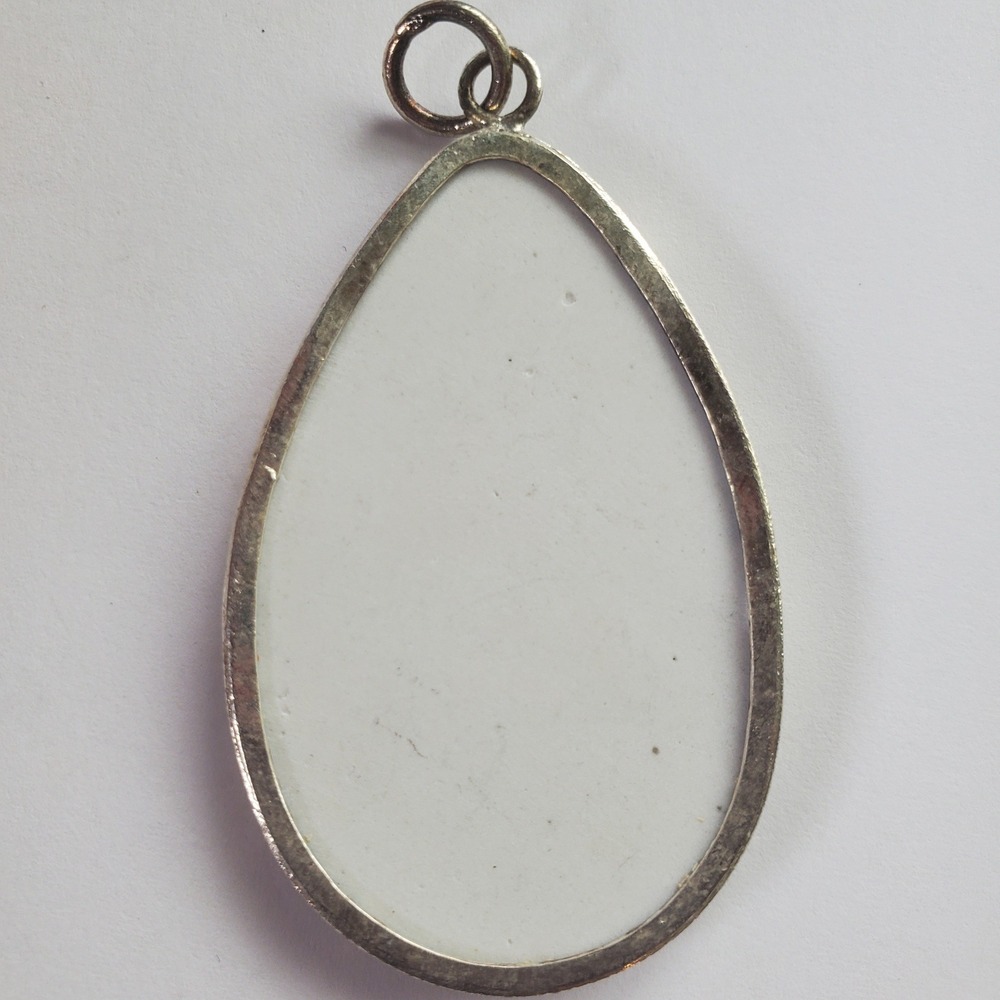 Vintage Turquoise Cloisonne Enamel Floral Teardrop Pottery Shard Pendant Focal‎ - Picture 6 of 10